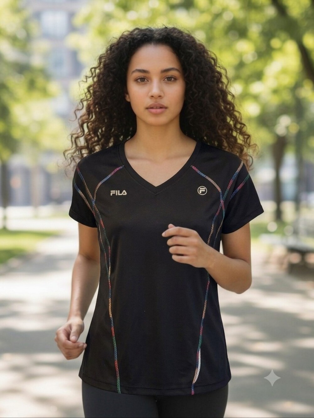 ​FILA Sport Rainbow Stitching V Neck Activewear Tennis Top L